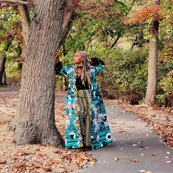 African Kimono Jacket, Gorgeous Ankara Dress, Floor Length Jacket, Colorful African Attire, Amazing African Maxi Dress