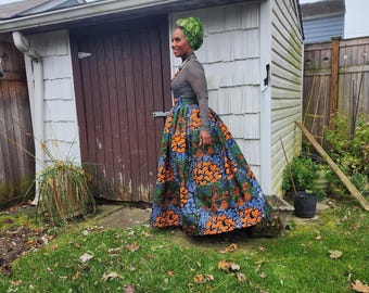 Belle  African Wax  Print Skirt: Custom Fit Cotton Maxi Skirt