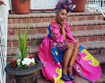 Floral African Wax Kimono Robe – Bridal Party Gift, Handmade African Jacket