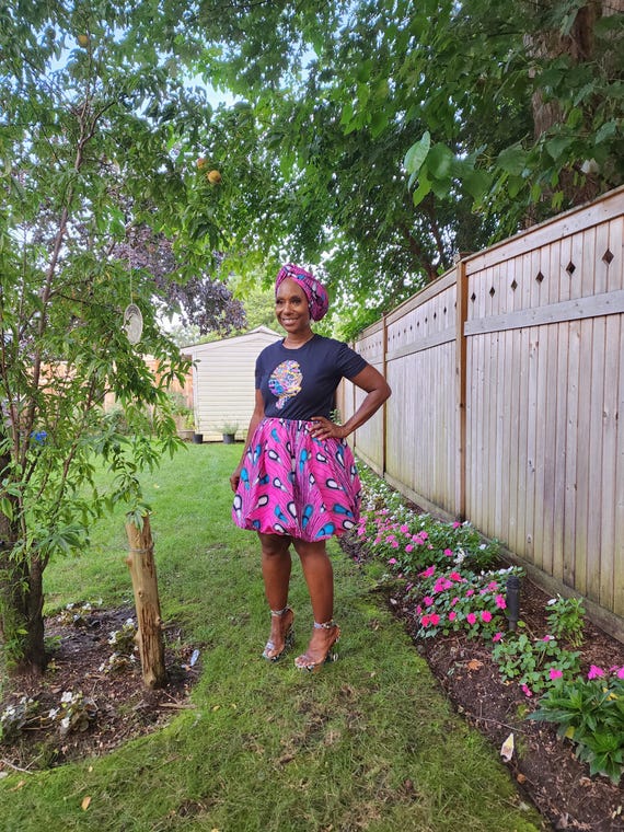 Kiputo Skirt Set, African Wax Bubble Skirt, Above Knee Bubble Skirt, African Wax Print Bubble Skirt, Bubble skirt and Afro-girl t-shirt set