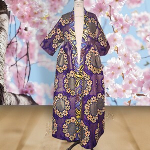 Harusi Kimono Full Length Floral Mixed Print Kimono Purple Glitter African Wax Kimono for Women Maxi Duster Coat Ankara Duster Coat image 2