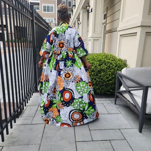 Harusi Kimono, Floor Length Royal, White and Green Mixed Print Kimono, African Outfits for Women, African Dresses for Women image 3