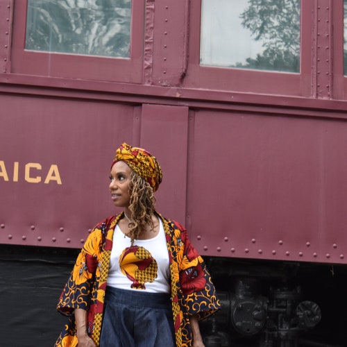 African Boho Tank Top with Headwrap, Floral Kimono Coordinate, Goddess Design