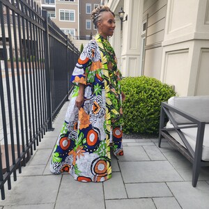 Harusi Kimono, Floor Length Royal, White and Green Mixed Print Kimono, African Outfits for Women, African Dresses for Women image 6