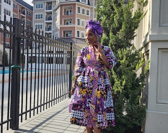 African Print Cotton Kimono Duster: Mid Length Jacket Robe