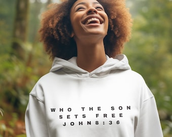 Who the Son Sets Free Inspirational Lightweight Hooded Sweatshirt