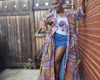 Glitter Print African Wax Kimono Robe: Harusi Bridal Duster