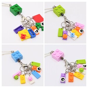 LEGO brick bag charm/keychain with 6 removable multicoloured, LEGO piece knitting stitch markers