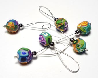 Ltd. Edition Art flexible/snag-free polymer clay bead knitting stitch markers, set of 6.