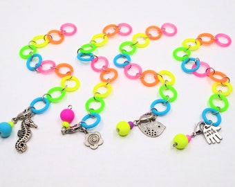 Neon multicoloured row counter/stitch marker - counts to 109.