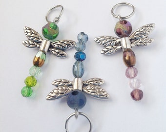 Set of three Dragonfly knitting stitch markers.