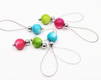 Multicoloured flexible/snag-free round shell bead knitting stitch markers, set of 6.