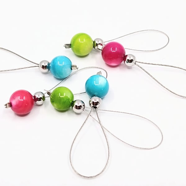 Multicoloured flexible/snag-free round shell bead knitting stitch markers, set of 6.