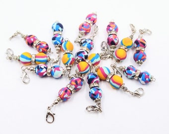 Multicoloured polymer clay bead knitting progress keeper/stitch marker