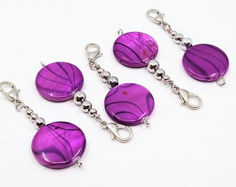 Purple shell bead knitting progress keeper/stitch marker