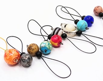 Solar system beaded flexible/snag-free stitch markers, set of 10