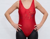 90s Bright Red Vintage Onepiece Tank Suit, Baywatch Swimsuit, Backless Beach Bathing, Womens Swimweari Medium M Size