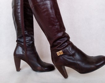 tommy hilfiger monogram embellishment block heel boots