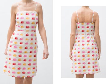 Vintage Medium Midi Slip Dress / Strap Summer Dress /  Medium Hedgehog Dress