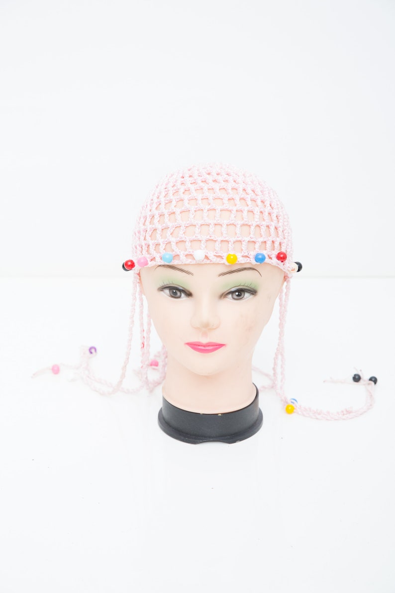 Pink Teen Hat Vintage Crochet Hat 80s Stocking Cap Retro Lace Cap Beaded Summer Hat Crochet Cap Pink Scull Beanie Kids Beanie Hat