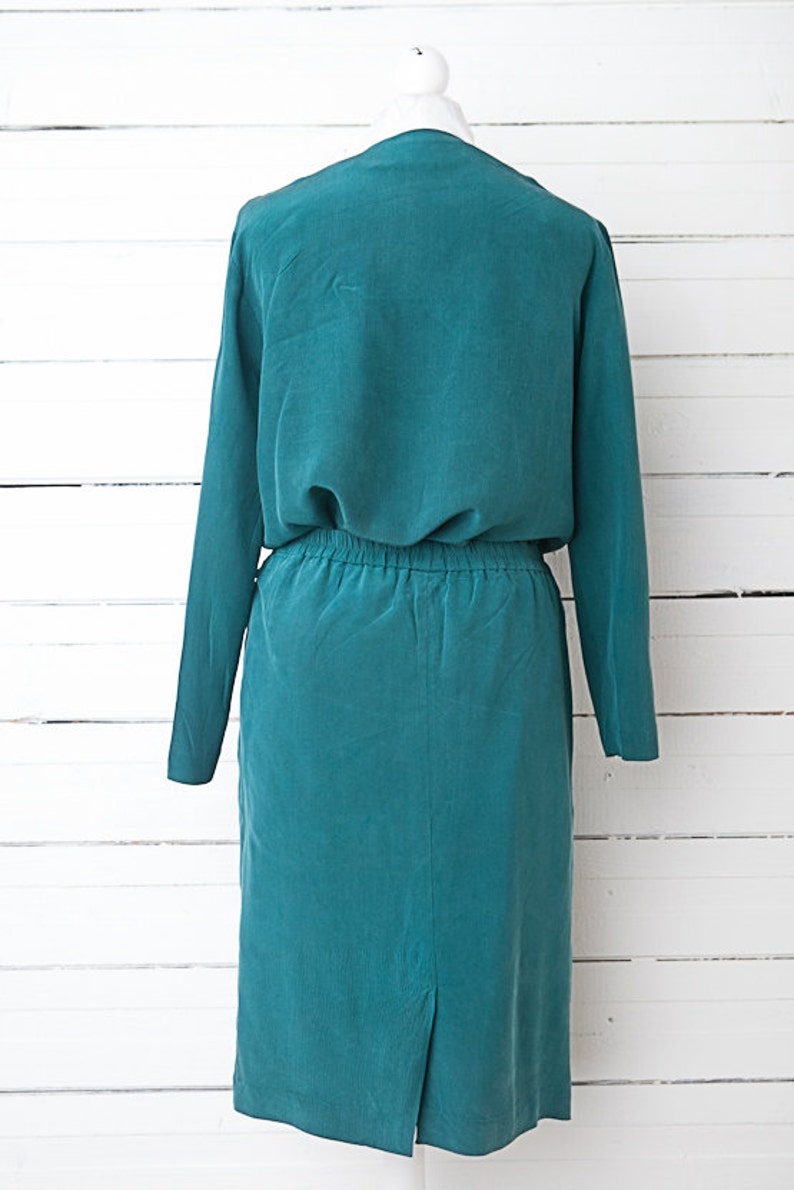 Vintage Skirt Suit Moss Green Silk Office Skirt Suit Size 38 Medium Summer Midi Skirt Long Sleeve Suit Ladies Two Piece Suit
