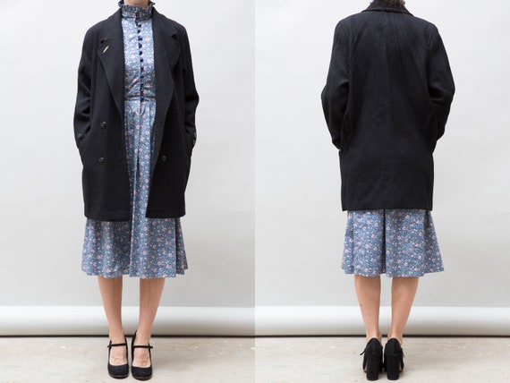 90's Vintage Wool Black Coat / Women Double Breast
