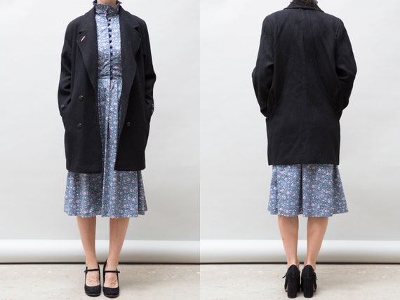 90's Vintage Wool Black Coat / Women Double Breas… - image 1