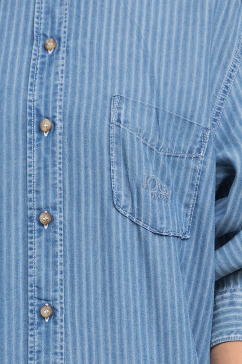 Medium Size Shirt Button Down Shirt Lyocell Blue Shirt 90s JOOP Blue Designer Shirt Striped Summer Shirt Long Sleeve Blouse