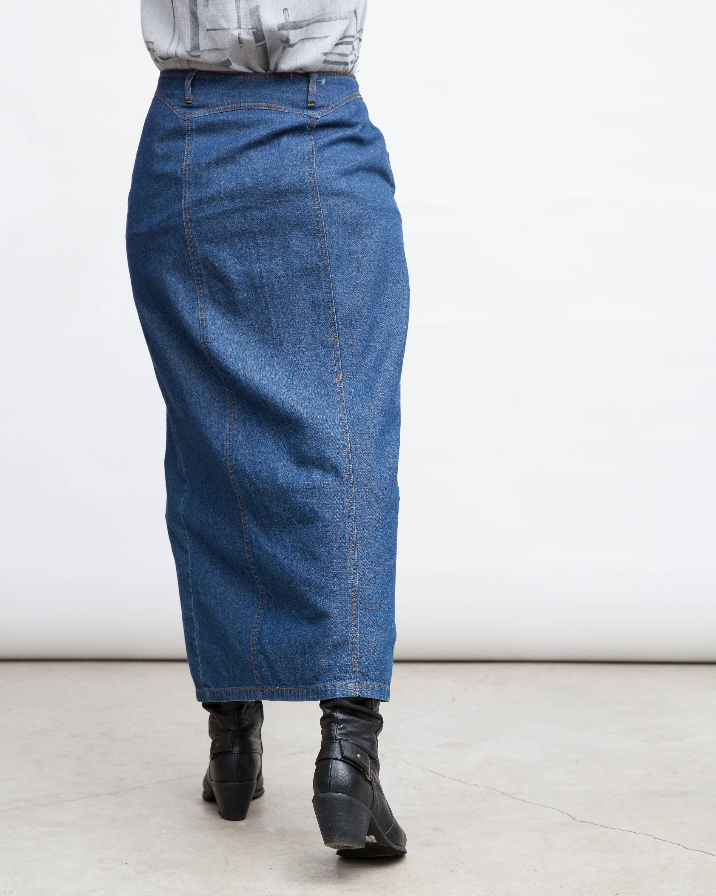 Maxi Denim Skirt Vintage Denim Skirt Full Length Skirt 80s | Etsy