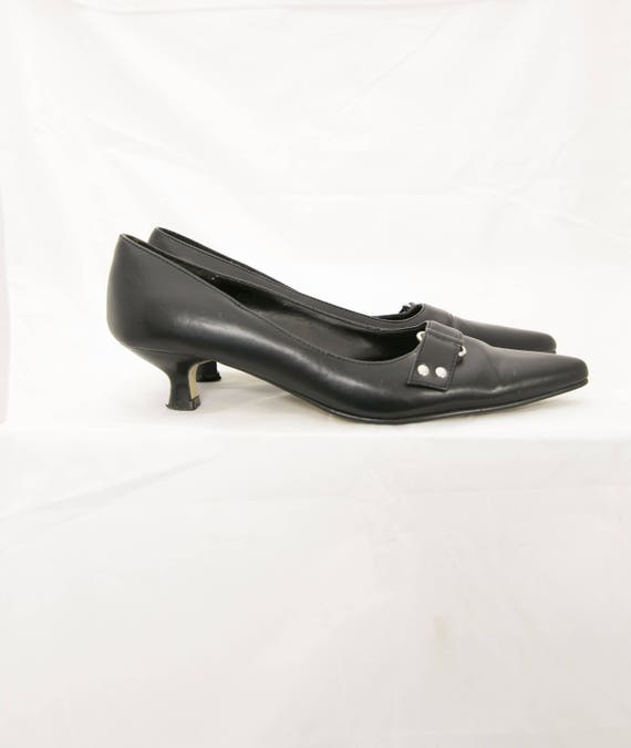 Black Kitten Heels Pointy Retro Shoes 