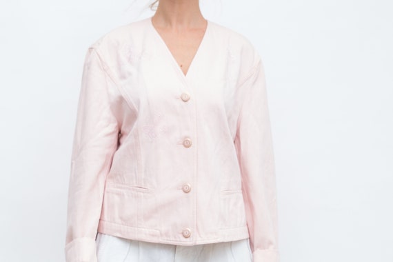 blush pink denim jacket