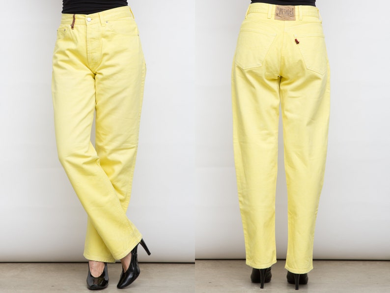 yellow jean pants
