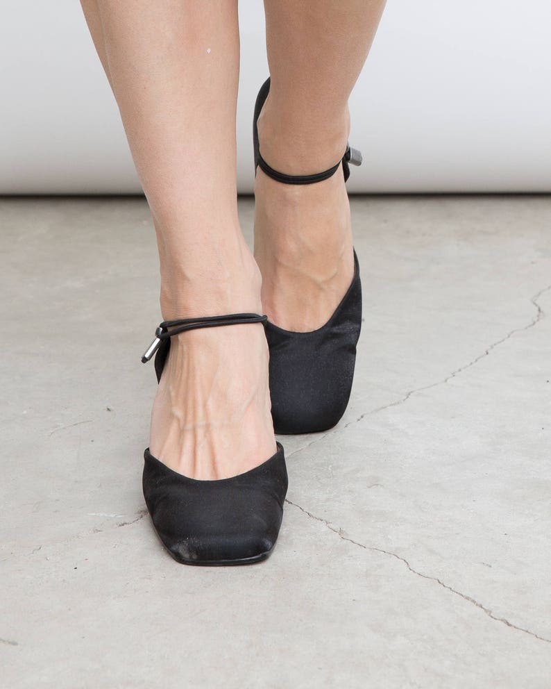 Vintage Shiny Black Mary Janes 90s Heeled Shoes Evening | Etsy