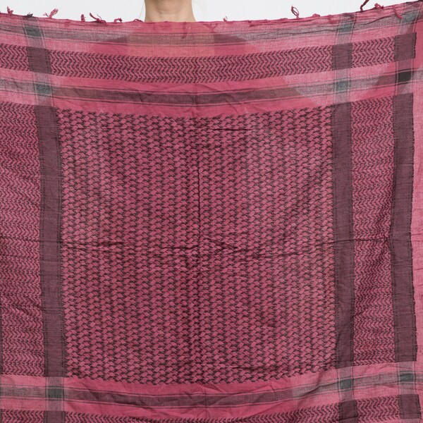 Vintage Beduin Scarf / Wine Red and Black Square Headscarf / Fringes Scarf