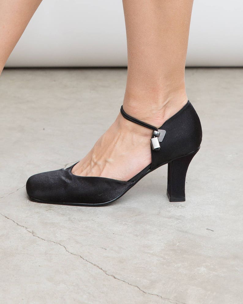 Vintage Shiny Black Mary Janes 90s Heeled Shoes Evening | Etsy