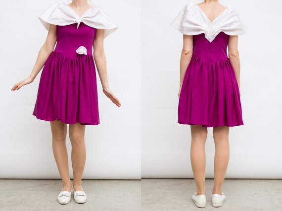 Hot Pink Prom Dress, Vintage Fuchsia Dress, Medium