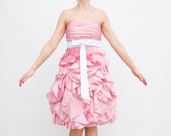 Pink Prom Dress, Vintage Shiny Dress, Small Size Dress, Mini Evening Gown, Retro Fuchsia Dress, Strapless Mini Dress, Formal Mini Dress