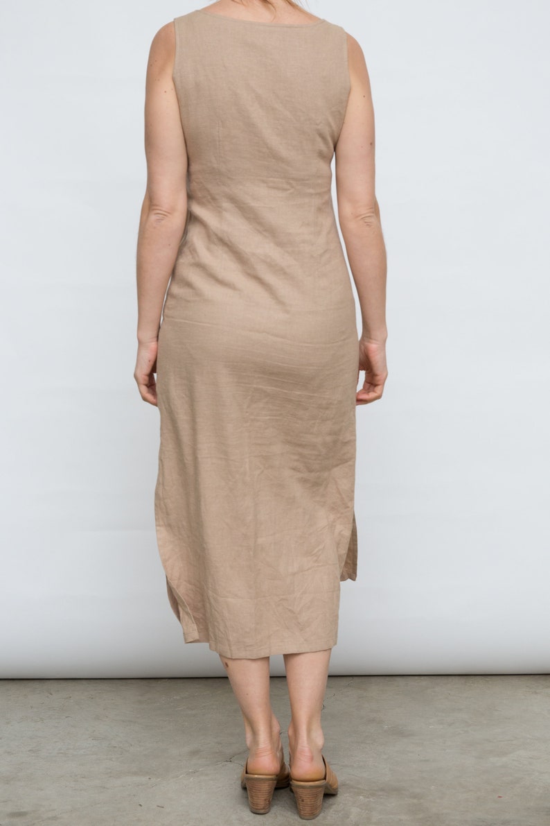 Beige Maxi Gown Full Length Dress Medium Size Dress Alize Diffusion Dress 90s Linen Dres Vintage Sleeveles Dress