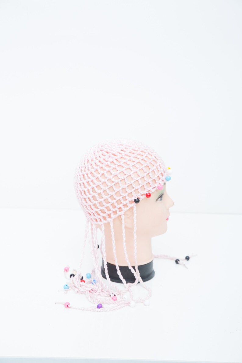 Pink Teen Hat Vintage Crochet Hat 80s Stocking Cap Retro Lace Cap Beaded Summer Hat Crochet Cap Pink Scull Beanie Kids Beanie Hat