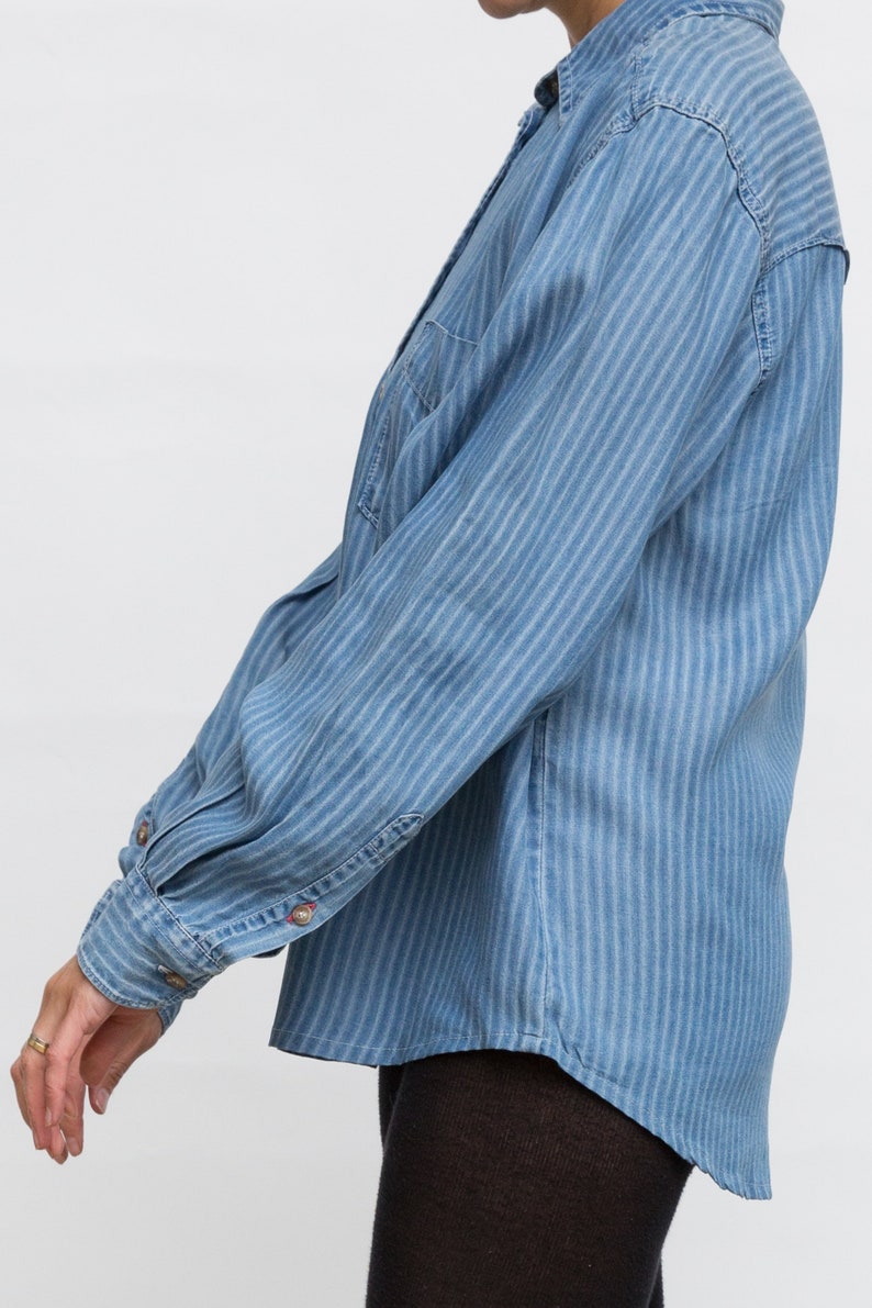 Medium Size Shirt Button Down Shirt Lyocell Blue Shirt 90s JOOP Blue Designer Shirt Striped Summer Shirt Long Sleeve Blouse