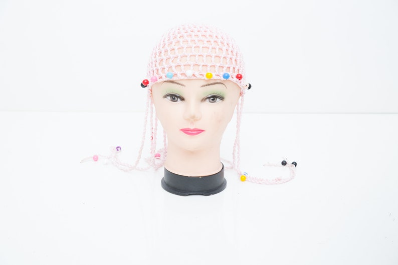 Pink Teen Hat Vintage Crochet Hat 80s Stocking Cap Retro Lace Cap Beaded Summer Hat Crochet Cap Pink Scull Beanie Kids Beanie Hat