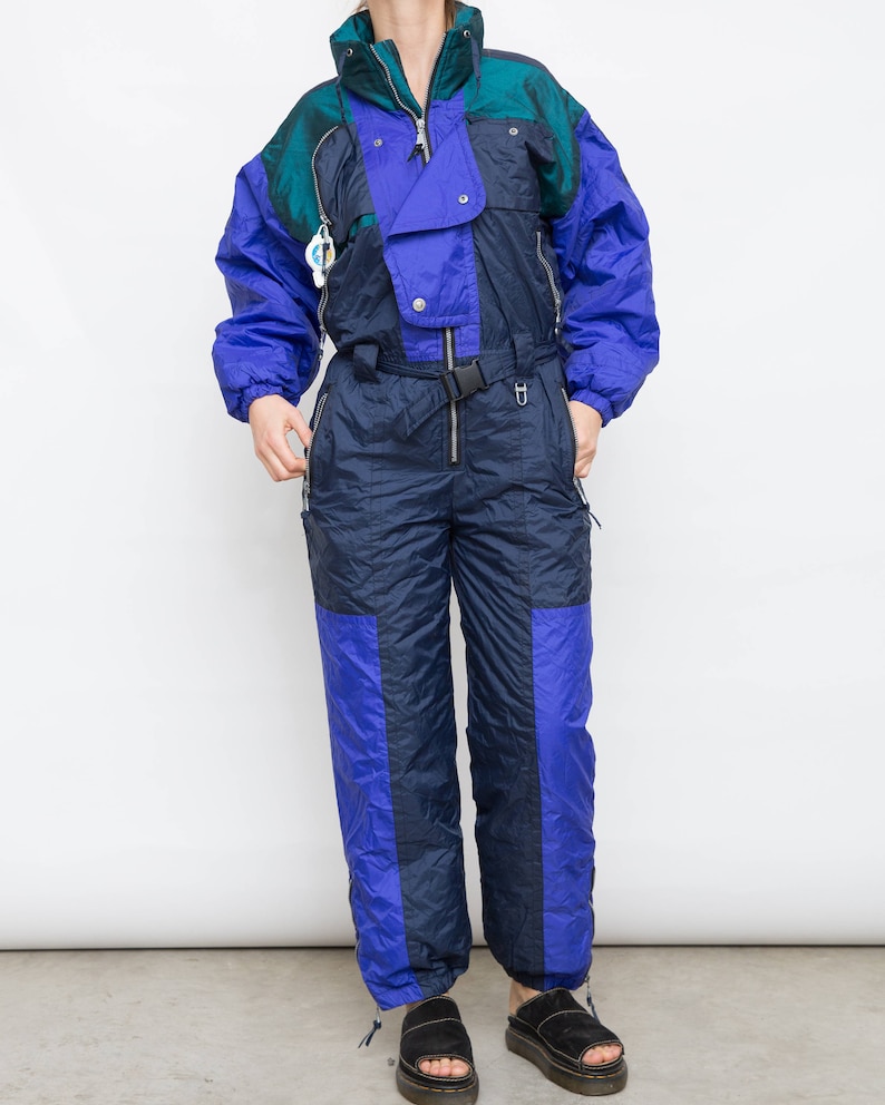 Vintage Onesie Ski Suit 80s Blue Ski Wear Onepiece Mens Snow Etsy