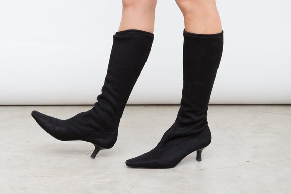 black sock boots pointed toe