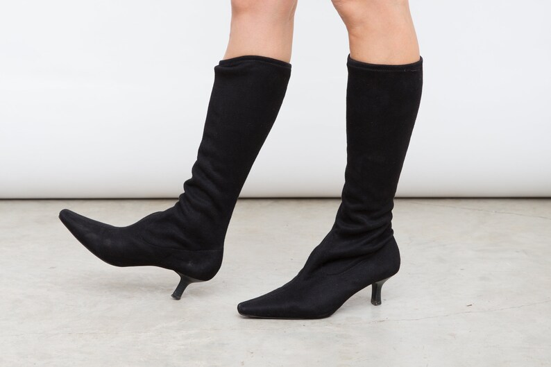 Vintage Black Heels Black Sock Boots 