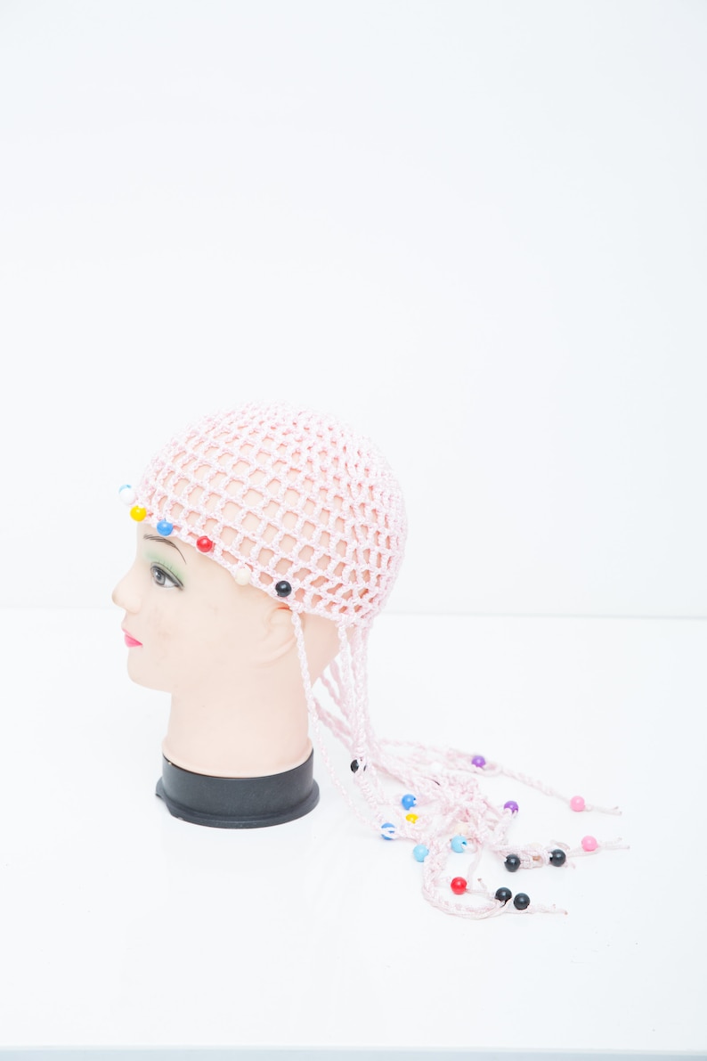 Pink Teen Hat Vintage Crochet Hat 80s Stocking Cap Retro Lace Cap Beaded Summer Hat Crochet Cap Pink Scull Beanie Kids Beanie Hat