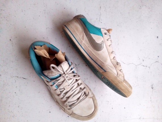 Vintage Nike Sneakers, White Blue Nikes, Lace Up S
