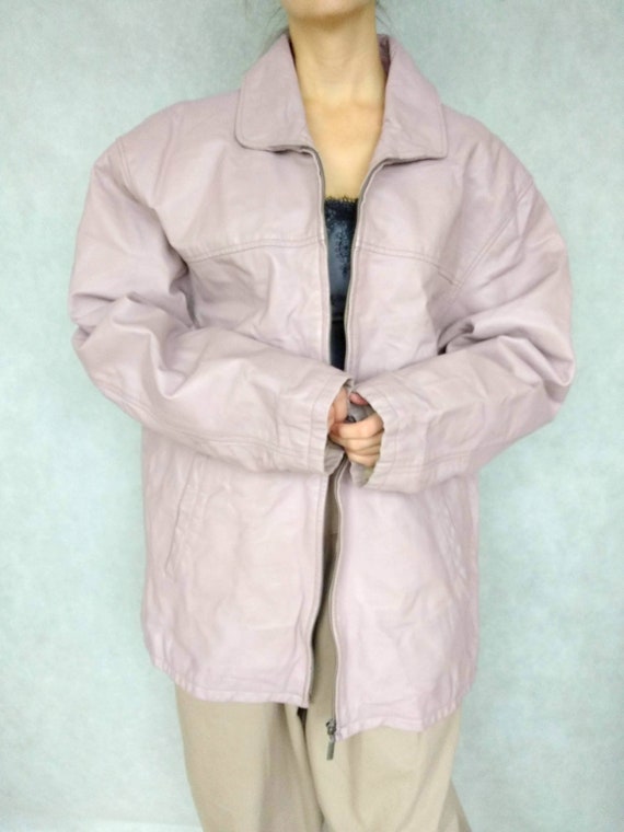 Vintage Lilac Leather Jacket, Blush Pink Leather J