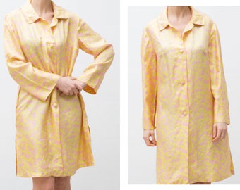 Luxury Vintage Dubarry Switzerland Gown/ Pink Yellow Silk Nightdress/ Medium Size Short Dress/ Long Sleeves Silk Robe