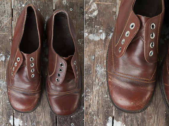 1980's Vintage Dark Brown Wide Fit Leather Shoes f