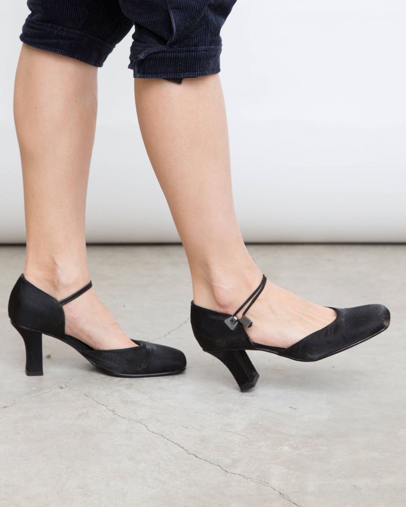 Vintage Shiny Black Mary Janes 90s Heeled Shoes Evening Etsy